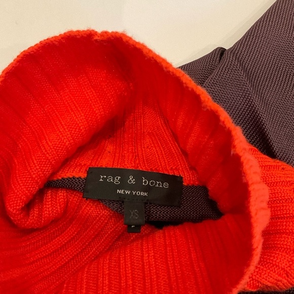 Rag & Bone Two Tone Color  Turtle Neck Ribbed Sweater Black & Orange Size XSmall - Picture 12 of 13